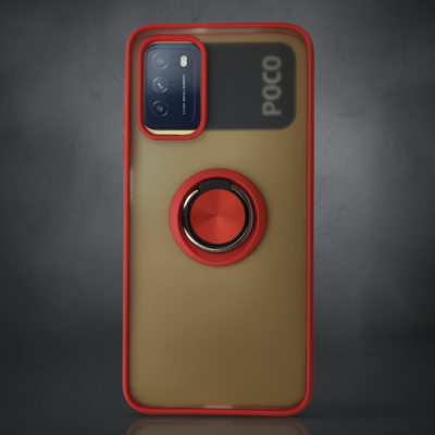 Xiaomi Redmi 9t Kılıf Montreal Yüzüklü Silikon Kapak - Kırmızı