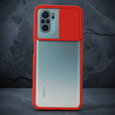 Xiaomi Redmi Note 10 Kılıf Palm Buzlu Kamera Sürgülü Silikon - Kırmızı