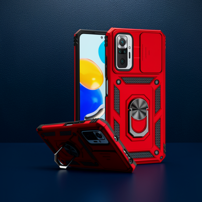 Xiaomi Redmi Note 10 Pro Kılıf Pars Lens Yüzüklü Silikon - Kırmızı
