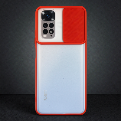 Xiaomi Redmi Note 11 Kılıf Palm Buzlu Kamera Sürgülü Silikon - Kırmızı