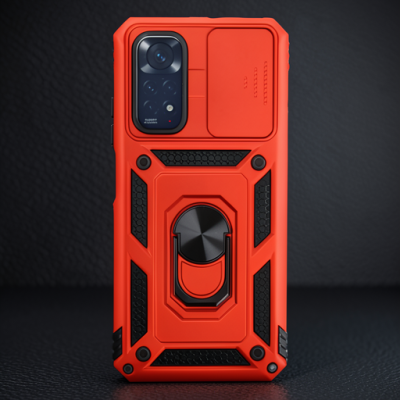 Xiaomi Redmi Note 11 Kılıf Pars Lens Yüzüklü Silikon - Kırmızı