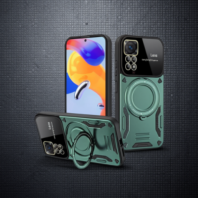 Xiaomi Redmi Note 11 Pro Kılıf Joy Lens Standlı Kapak - Koyu Yeşil