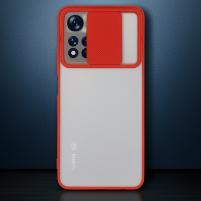 Xiaomi Redmi Note 11t Kılıf Palm Buzlu Kamera Sürgülü Silikon - Kırmızı
