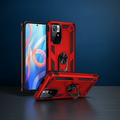 Xiaomi Redmi Note 11t Kılıf Sofya Yüzüklü Silikon Kapak - Kırmızı