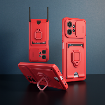Xiaomi Redmi Note 12 4g Kılıf Zuma Kartvizitli Yüzüklü Silikon - Kırmızı
