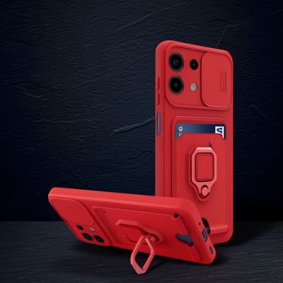 Xiaomi Redmi Note 13 4g Kılıf Zuma Kartvizitli Yüzüklü Silikon - Kırmızı