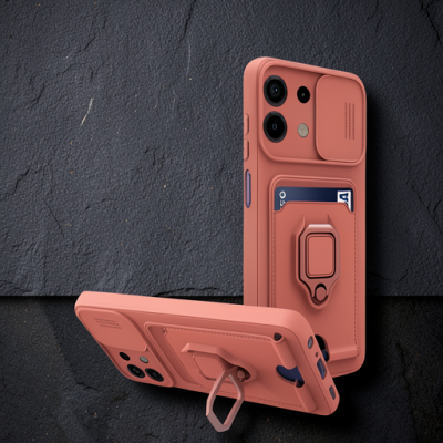 Xiaomi Redmi Note 13 4g Kılıf Zuma Kartvizitli Yüzüklü Silikon - Pembe
