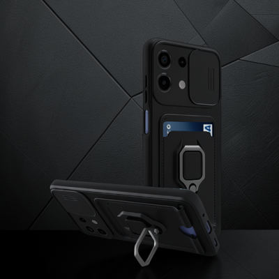 Xiaomi Redmi Note 13 4g Kılıf Zuma Kartvizitli Yüzüklü Silikon - Siyah