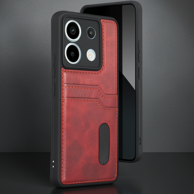 Xiaomi Redmi Note 13 Pro 4g Kılıf Sara Kartvizitli Deri Kılıf - Kırmızı
