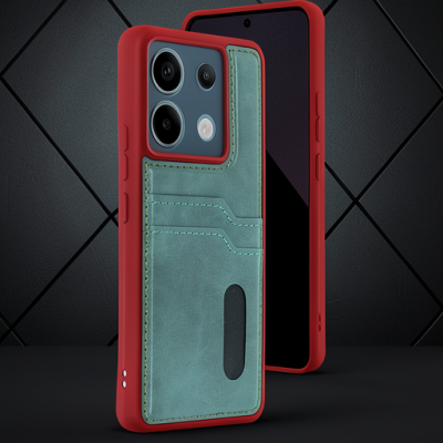 Xiaomi Redmi Note 13 Pro 4g Kılıf Sara Kartvizitli Deri Kılıf - Koyu Yeşil