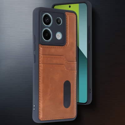 Xiaomi Redmi Note 13 Pro 4g Kılıf Sara Kartvizitli Deri Kılıf - Taba