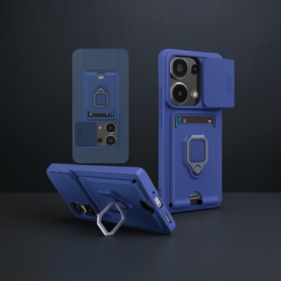 Xiaomi Redmi Note 13 Pro 4g Kılıf Zuma Kartvizitli Yüzüklü Silikon - Lacivert