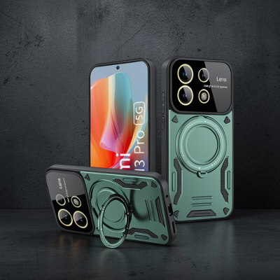 Xiaomi Redmi Note 13 Pro 5g Kılıf Joy Lens Standlı Kapak - Koyu Yeşil