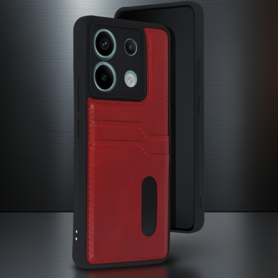 Xiaomi Redmi Note 13 Pro 5g Kılıf Sara Kartvizitli Deri Kılıf - Kırmızı