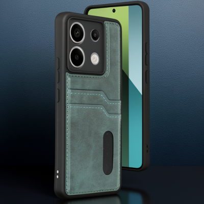 Xiaomi Redmi Note 13 Pro 5g Kılıf Sara Kartvizitli Deri Kılıf - Koyu Yeşil