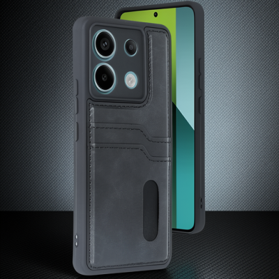 Xiaomi Redmi Note 13 Pro 5g Kılıf Sara Kartvizitli Deri Kılıf - Siyah