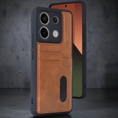 Xiaomi Redmi Note 13 Pro 5g Kılıf Sara Kartvizitli Deri Kılıf - Taba