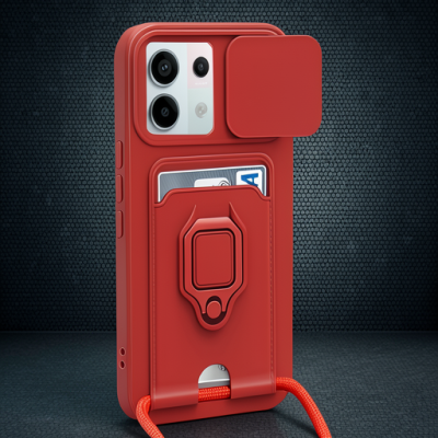 Xiaomi Redmi Note 13 Pro 5g Kılıf Zuma Kartvizitli Yüzüklü Silikon - Kırmızı