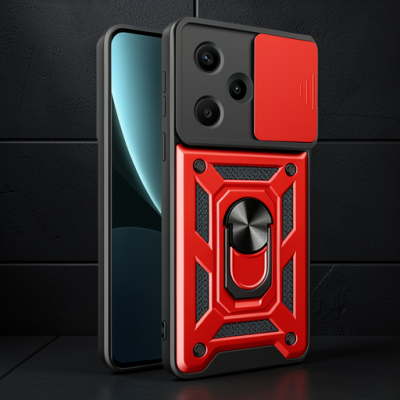 Xiaomi Redmi Note 13 Pro Plus Kılıf Pars Lens Yüzüklü Silikon - Kırmızı