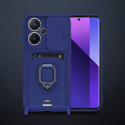 Xiaomi Redmi Note 13 Pro Plus Kılıf Zuma Kartvizitli Yüzüklü Silikon - Lacivert