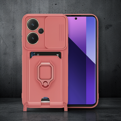 Xiaomi Redmi Note 13 Pro Plus Kılıf Zuma Kartvizitli Yüzüklü Silikon - Pembe