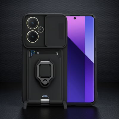 Xiaomi Redmi Note 13 Pro Plus Kılıf Zuma Kartvizitli Yüzüklü Silikon - Siyah