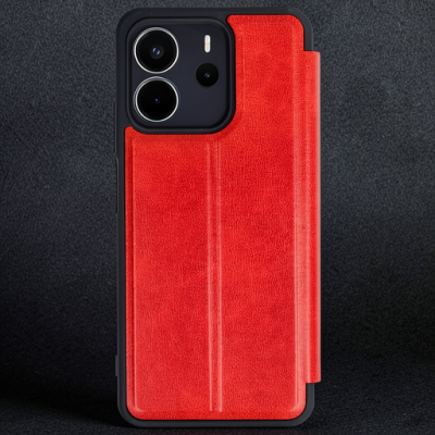 Xiaomi Redmi Note 14 4g Kılıf Flip Cover - Kırmızı