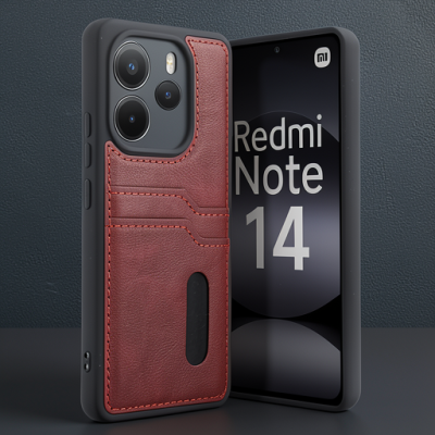 Xiaomi Redmi Note 14 4g Kılıf Sara Kartvizitli Deri Kılıf - Kırmızı