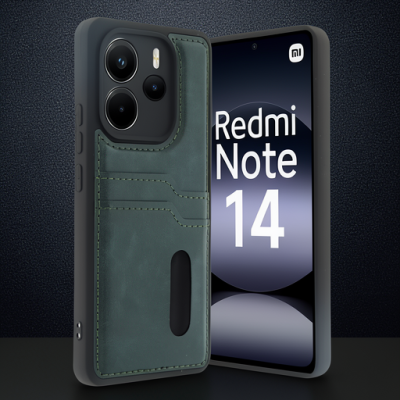 Xiaomi Redmi Note 14 4g Kılıf Sara Kartvizitli Deri Kılıf - Koyu Yeşil