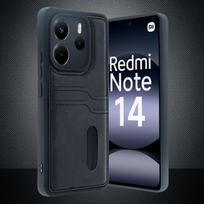 Xiaomi Redmi Note 14 4g Kılıf Sara Kartvizitli Deri Kılıf - Siyah