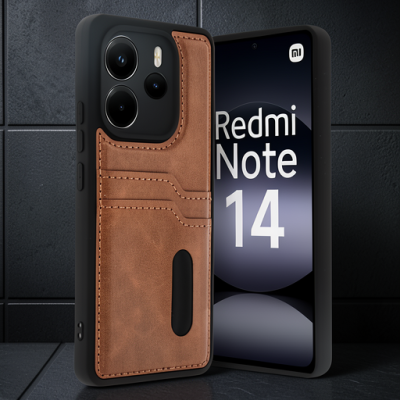 Xiaomi Redmi Note 14 4g Kılıf Sara Kartvizitli Deri Kılıf - Taba