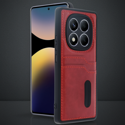 Xiaomi Redmi Note 14 Pro 4g Kılıf Sara Kartvizitli Deri Kılıf - Kırmızı