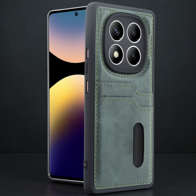 Xiaomi Redmi Note 14 Pro 4g Kılıf Sara Kartvizitli Deri Kılıf - Koyu Yeşil