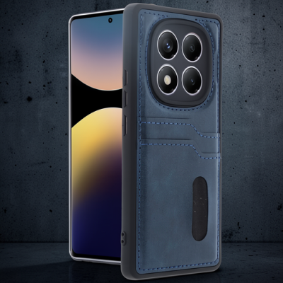 Xiaomi Redmi Note 14 Pro 4g Kılıf Sara Kartvizitli Deri Kılıf - Lacivert