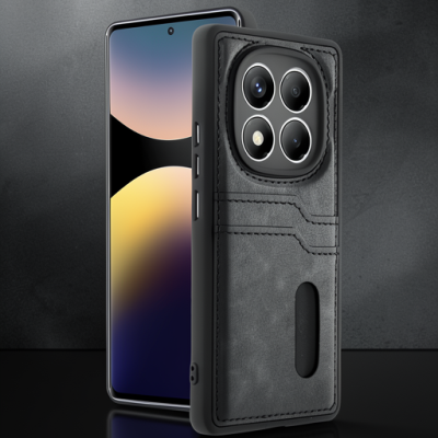 Xiaomi Redmi Note 14 Pro 4g Kılıf Sara Kartvizitli Deri Kılıf - Siyah
