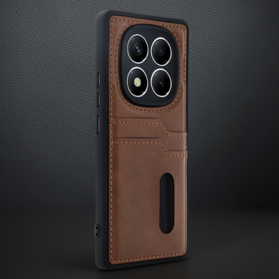 Xiaomi Redmi Note 14 Pro 4g Kılıf Sara Kartvizitli Deri Kılıf - Taba