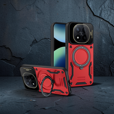 Xiaomi Redmi Note 14 Pro 5g Kılıf Joy Lens Standlı Kapak - Kırmızı