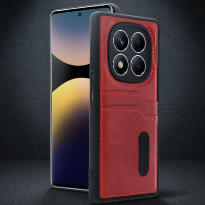 Xiaomi Redmi Note 14 Pro 5g Kılıf Sara Kartvizitli Deri Kılıf - Kırmızı