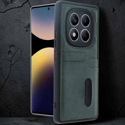 Xiaomi Redmi Note 14 Pro 5g Kılıf Sara Kartvizitli Deri Kılıf - Koyu Yeşil