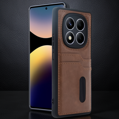 Xiaomi Redmi Note 14 Pro 5g Kılıf Sara Kartvizitli Deri Kılıf - Taba