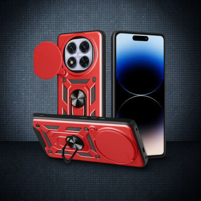 Xiaomi Redmi Note 14 Pro Plus Kılıf Pars Lens Yüzüklü Silikon - Kırmızı
