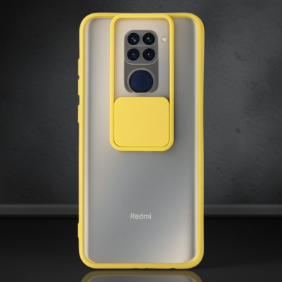 Xiaomi Redmi Note 9 Kılıf Palm Buzlu Kamera Sürgülü Silikon - Sarı