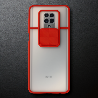 Xiaomi Redmi Note 9 Pro Kılıf Palm Buzlu Kamera Sürgülü Silikon - Kırmızı
