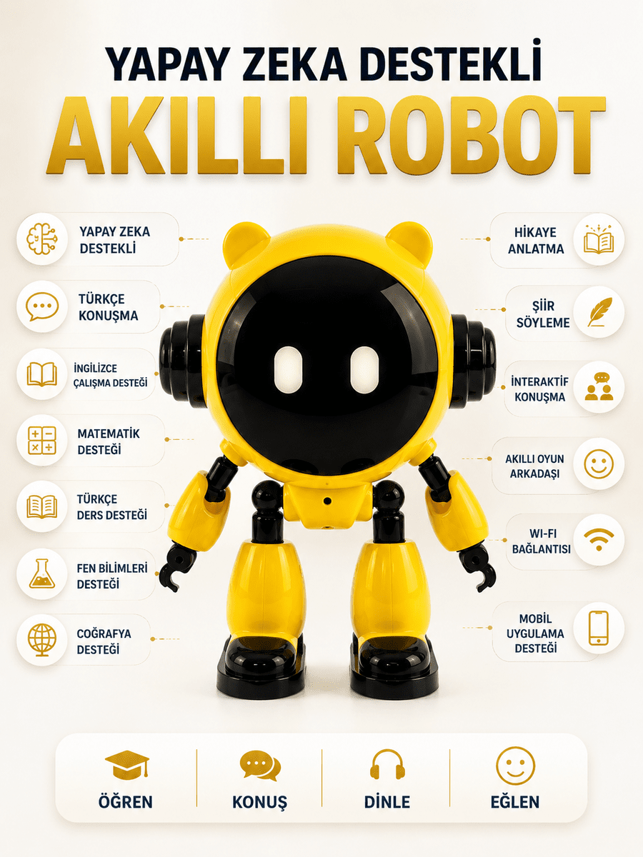 Yapay Zeka Robotu Çocuklar İçin 40 Dil Destekli Konuşan Eğitici Akıllı Robot