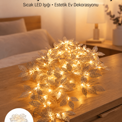 Yaprak Şekilli Gümüş LED Işık Pilli Dekoratif Aydınlatma