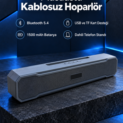 Yatay Formlu Telefon Standlı Type C Şarj Girişli Bluetooth Masaüstü Ses Sistemi