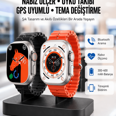 Yeni Model Akıllı Saat Ultra Smart Watch Gümüş Kasa 45mm Titreşim