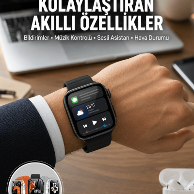 Yeni Nesil Akıllı Saat Müzik Dinleme Bildirim Görme Sesli Asistan Desteği Yeni Nesil