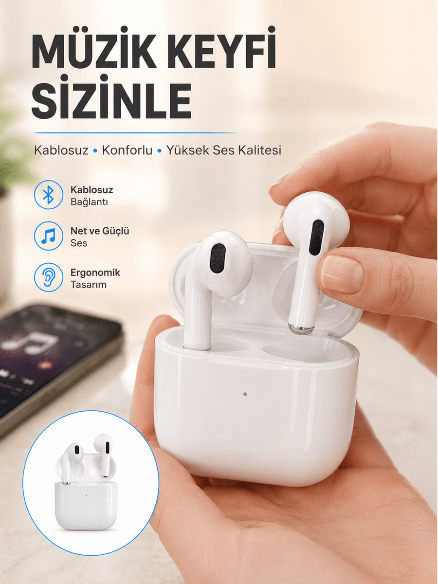 Yeni Nesil Bluetooth Kulaklık Beyaz Çağrı Cevaplayabilen Kablosuz Yeni Nesil