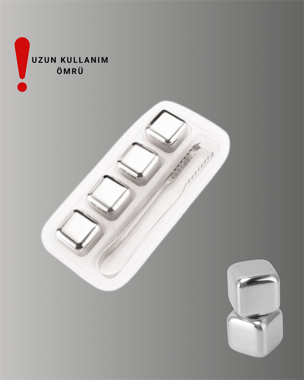 Yeniden Kullanılabilir 304 Çelik Metal Buz Küpleri 4'lü Set